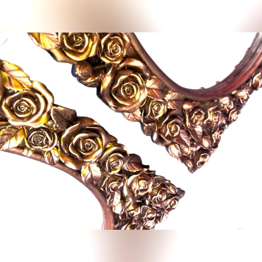 Golden Brass Frame Roses Mirror Wall Decoration Gold Valentine’s Day Gift Idea